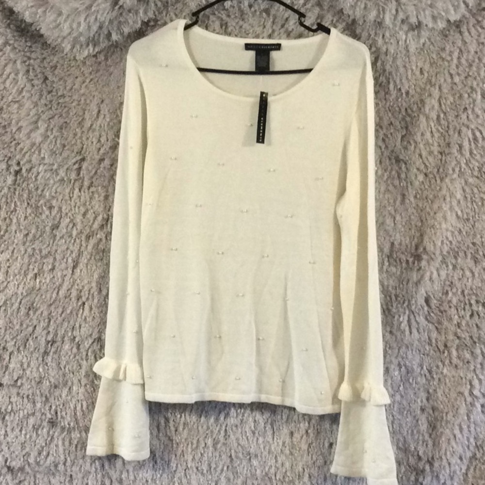 Grace Elements cream sweater with pearl accent